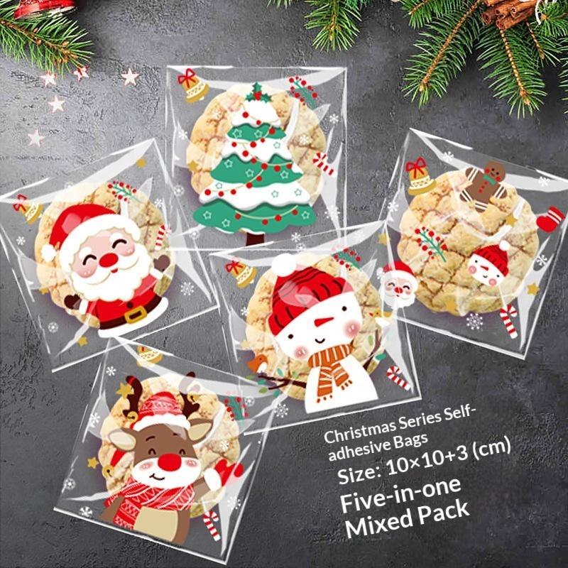 Xmas Food Snacks - 100 Sacchetti Adesivi Trasparenti per Dolcetti